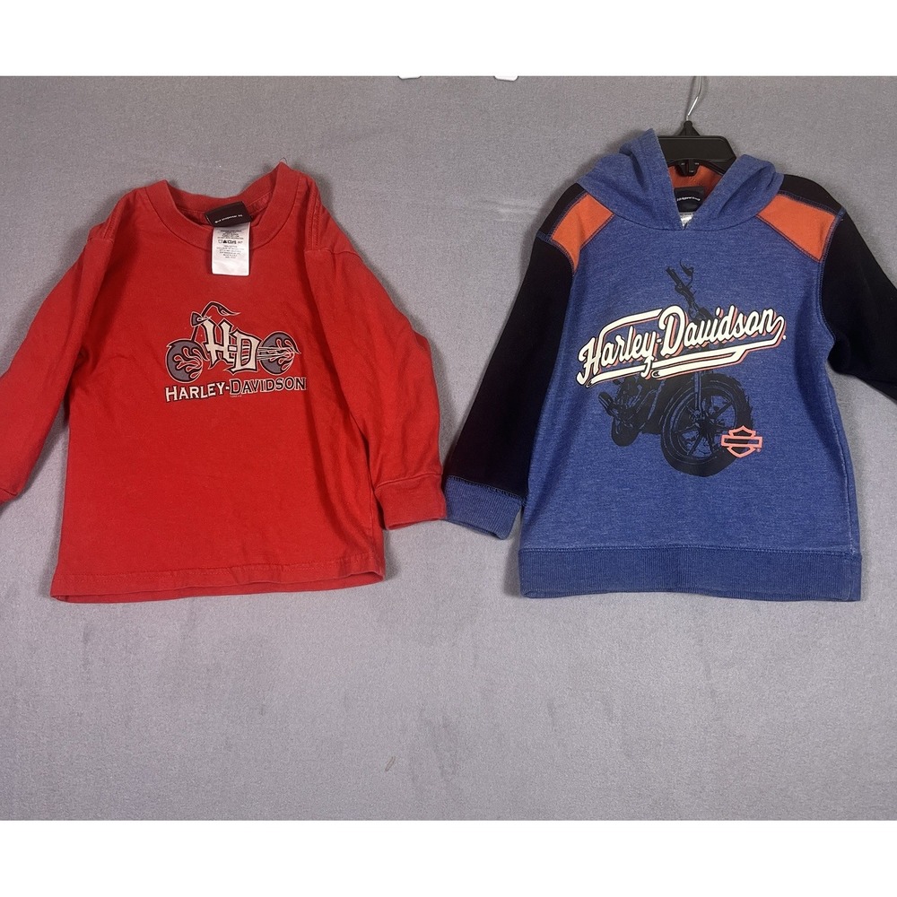Harley Davidson T-Shirt & Sweatshirt Lot Toddler 2T Red Blue Biker Bundle